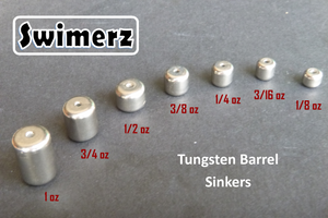 Swimerz 1/2oz Tungsten Barrel Sinker, Qty 3 per Pack.