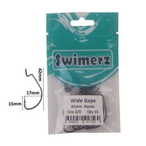 Swimerz 2/0 Wide Gape Worm Hook 15 Pack