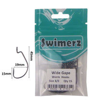 Load image into Gallery viewer, Swimerz 3/0 Wide Gape Worm Hook 15 Pack