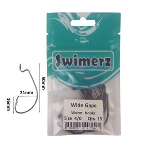 Swimerz 4/0 Wide Gape Worm Hook 15 Pack