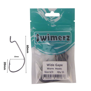 Swimerz 6/0 Wide Gape Worm Hook 15 Pack