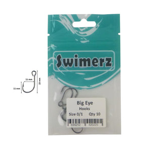 Swimerz Big Eye Inline Lure Hooks, Size 1, 10 Pack