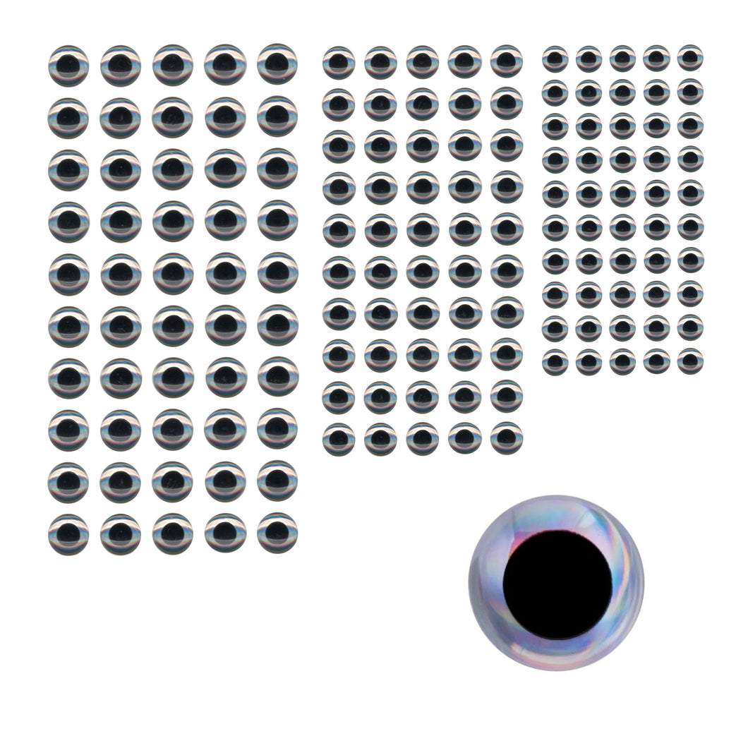 Artizan Molded Lure Eyes, 3.5, 5, 6.5mmD, Silver/Black, Qty 150