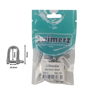 Swimerz Stainless Steel D Shackles, Size 2, 10 pack