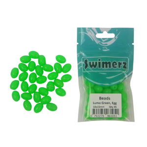 Swimerz Beads, 6.4mmWx8.3mmL, Lumo Green Egg, 50 pack