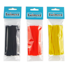 Load image into Gallery viewer, Swimerz Assist Hook Sleeves, 8/10mm Shrink Tube, Black, Yellow &amp; Red, 100mm. Qty 30.
