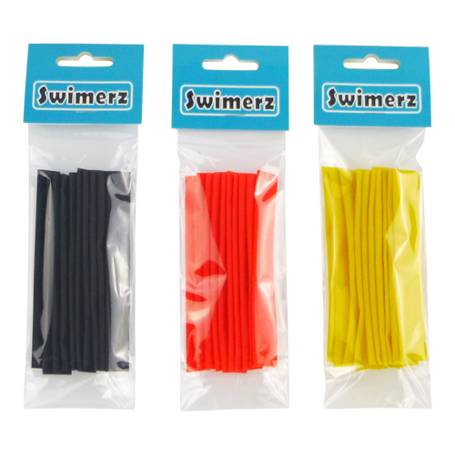 Swimerz Assist Hook Sleeves, 8/10mm Shrink Tube, Black, Yellow & Red, 100mm. Qty 30.