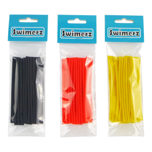 Swimerz Assist Hook Sleeves, 8/10mm Shrink Tube, Black, Yellow & Red, 100mm. Qty 30.