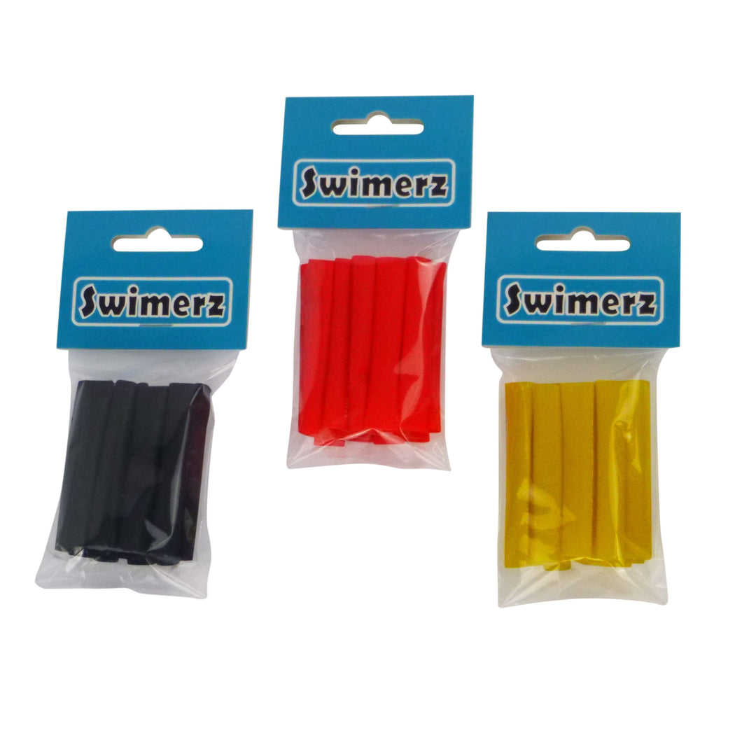Swimerz Assist Hook Sleeves, 6mm Shrink Tube, Black, Yellow & Red, 50mm. Qty 45.