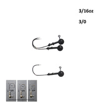 Load image into Gallery viewer, Vike 3/16 oz Round Jig Head with a Size 3/0 Hook Tungsten, 3 pack