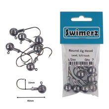 Load image into Gallery viewer, Swimerz Round Jig Head, 1/2 oz 2/0 Hook, 8 pack