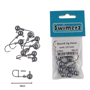 Swimerz Round Jig Head, 1/4 oz #1 Hook, 9 pack