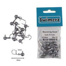 Load image into Gallery viewer, Swimerz Round Jig Head, 3/16 oz #1 Hook, 12 pack