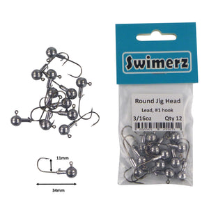 Swimerz Round Jig Head, 3/16 oz #1 Hook, 12 pack