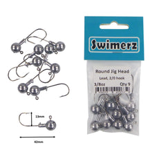 Load image into Gallery viewer, Swimerz Round Jig Head, 3/8 oz 2/0 Hook, 9 pack