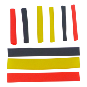 Swimerz Assist Hook Sleeves, 6mm Shrink Tube, Black, Yellow & Red, 50mm. Qty 45.