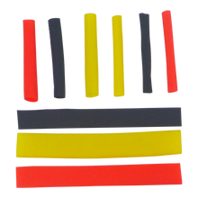 Load image into Gallery viewer, Swimerz Assist Hook Sleeves, 3mm Shrink Tube, Black, Yellow &amp; Red, 50mmL. Qty 45.
