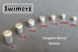 Swimerz 1oz Tungsten Barrel Sinker, Qty 2 per Pack.