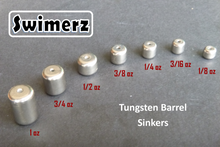 Load image into Gallery viewer, Swimerz 3/8oz Tungsten Barrel Sinker, Qty 4 per Pack.