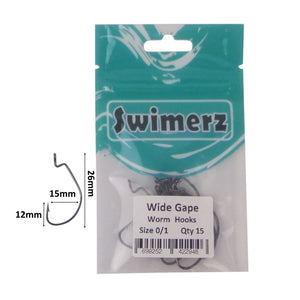 Swimerz 0/1 Wide Gape Worm Hook 15 Pack