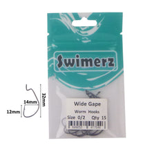 Load image into Gallery viewer, Swimerz 0/2 Wide Gape Worm Hook 15 Pack