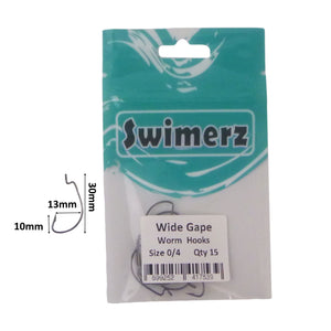 Swimerz 0/4 Wide Gape Worm Hook 15 Pack