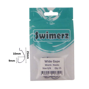 Swimerz 0/6 Wide Gape Worm Hook 15 Pack