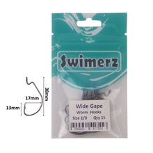 Load image into Gallery viewer, Swimerz 1/0 Wide Gape Worm Hook 15 Pack