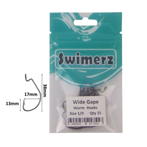 Swimerz 1/0 Wide Gape Worm Hook 15 Pack