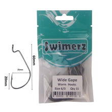 Load image into Gallery viewer, Swimerz 6/0 Wide Gape Worm Hook 15 Pack