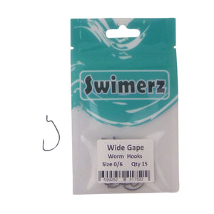 Swimerz 0/6 Wide Gape Worm Hook 15 Pack