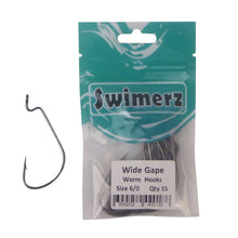 Load image into Gallery viewer, Swimerz 6/0 Wide Gape Worm Hook 15 Pack
