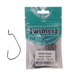 Swimerz 6/0 Wide Gape Worm Hook 15 Pack